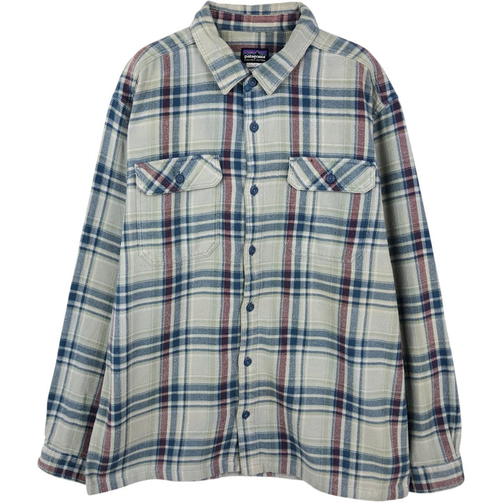 Patagonia Organic Cotton 53947FA14 Long Sleeve Fjord Flannel Check Shirt (Men's Size L) cotton gray type Vintage Second Hand