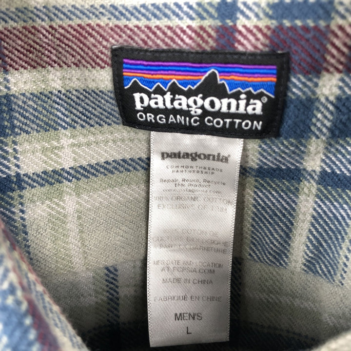 Patagonia Organic Cotton 53947FA14 Long Sleeve Fjord Flannel Check Shirt (Men's Size L) cotton gray type Vintage Second Hand