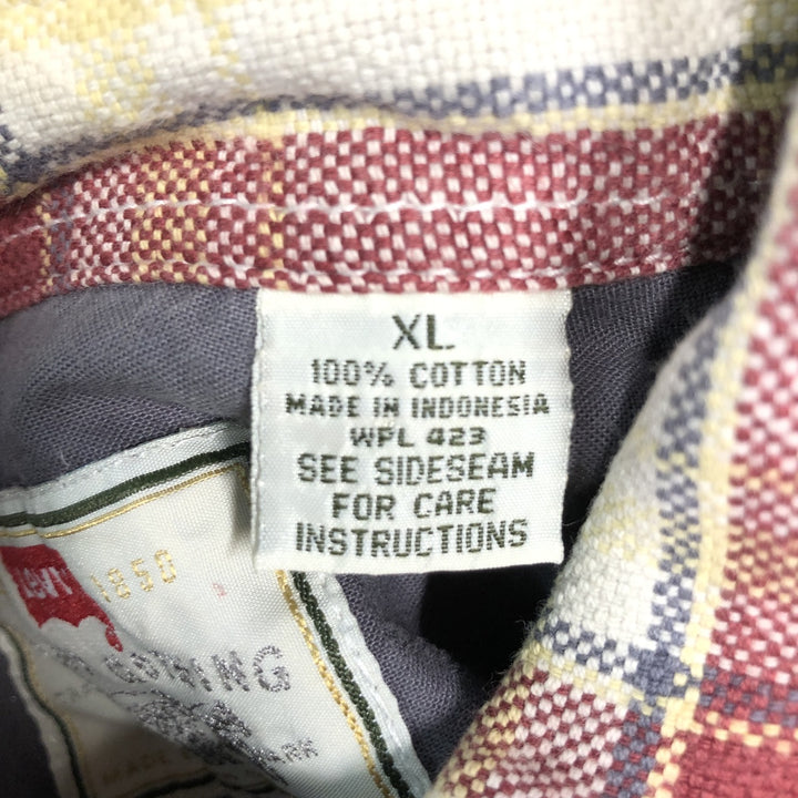 90s-00'S Levi's long-sleeved flannel check shirt, men's size XL (approx.) cotton red type Vintage Second Hand