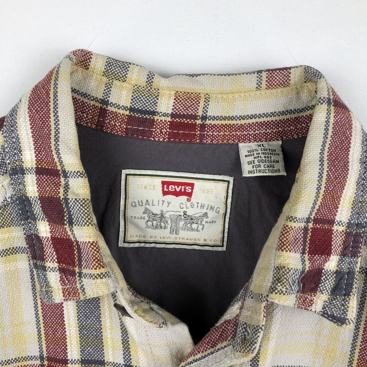 90s-00'S Levi's long-sleeved flannel check shirt, men's size XL (approx.) cotton red type Vintage Second Hand