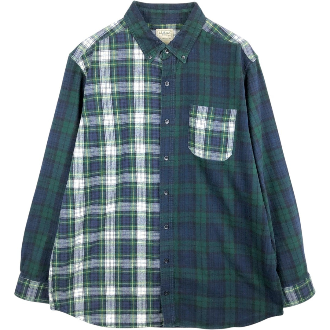 90s-00'S L.L.Bean Traditional Fit Crazy Pattern Long-Sleeve Button-Down Flannel Check Shirt, Men's Size XL cotton Green type dark green Vintage Second Hand