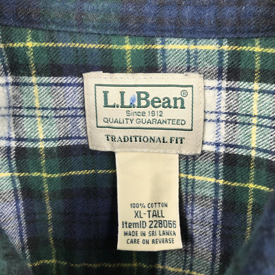 90s-00'S L.L.Bean Traditional Fit Crazy Pattern Long-Sleeve Button-Down Flannel Check Shirt, Men's Size XL cotton Green type dark green Vintage Second Hand