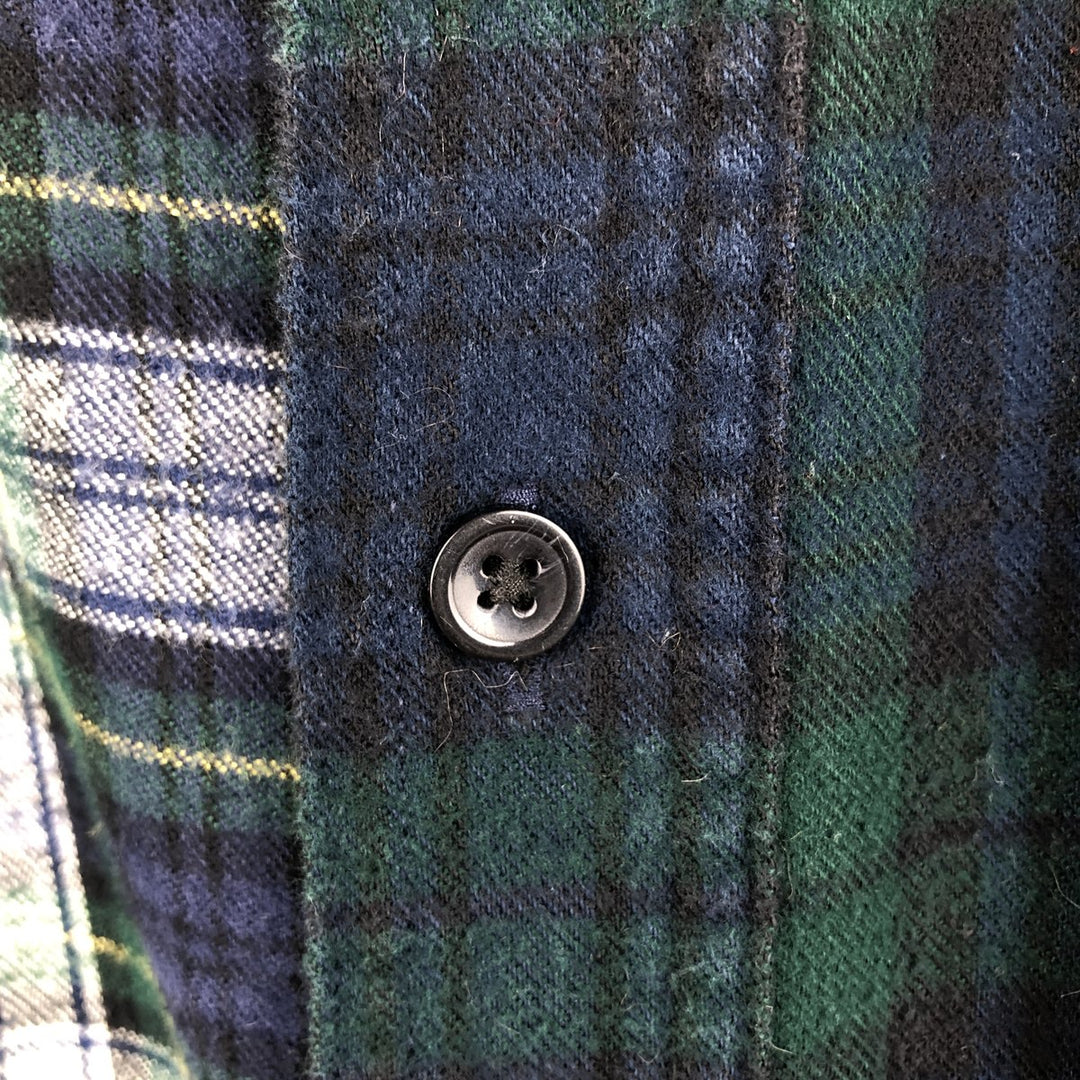 90s-00'S L.L.Bean Traditional Fit Crazy Pattern Long-Sleeve Button-Down Flannel Check Shirt, Men's Size XL cotton Green type dark green Vintage Second Hand