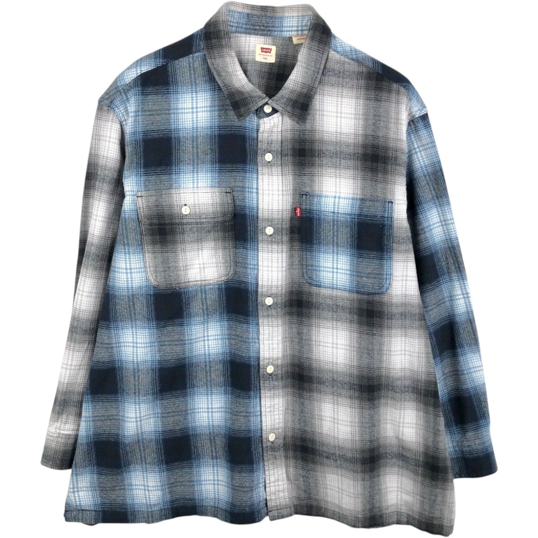 Levi's Ombre Check Long-Sleeve Flannel Check Shirt, Men's XXL (approx.) cotton blue type Vintage Second Hand