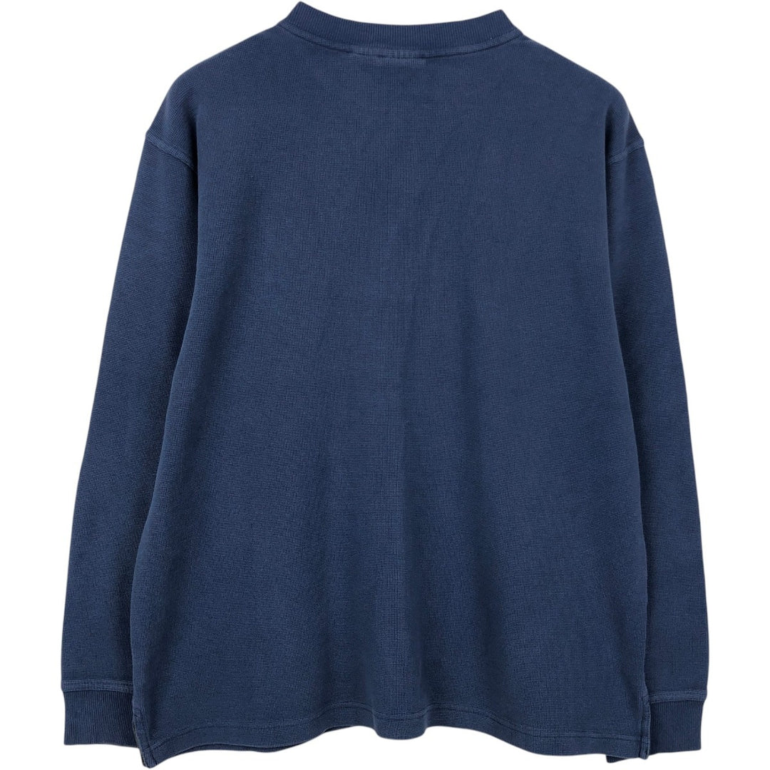 90'S LLBean Henley Neck Thermal Long-Sleeve T-Shirt, Waffle Knit, Men's Size L (Equivalent), Vintage cotton blue type Vintage Second Hand