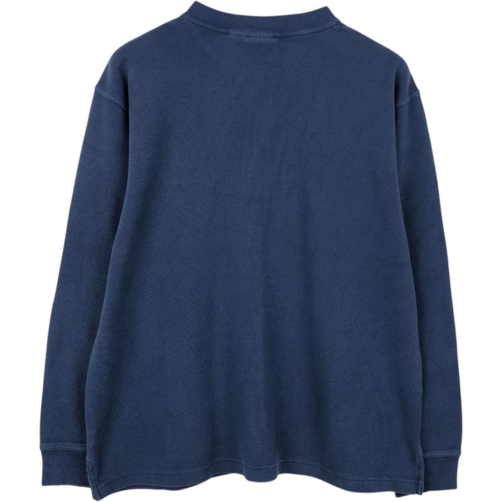 90'S LLBean Henley Neck Thermal Long-Sleeve T-Shirt, Waffle Knit, Men's Size L (Equivalent), Vintage cotton blue type Vintage Second Hand