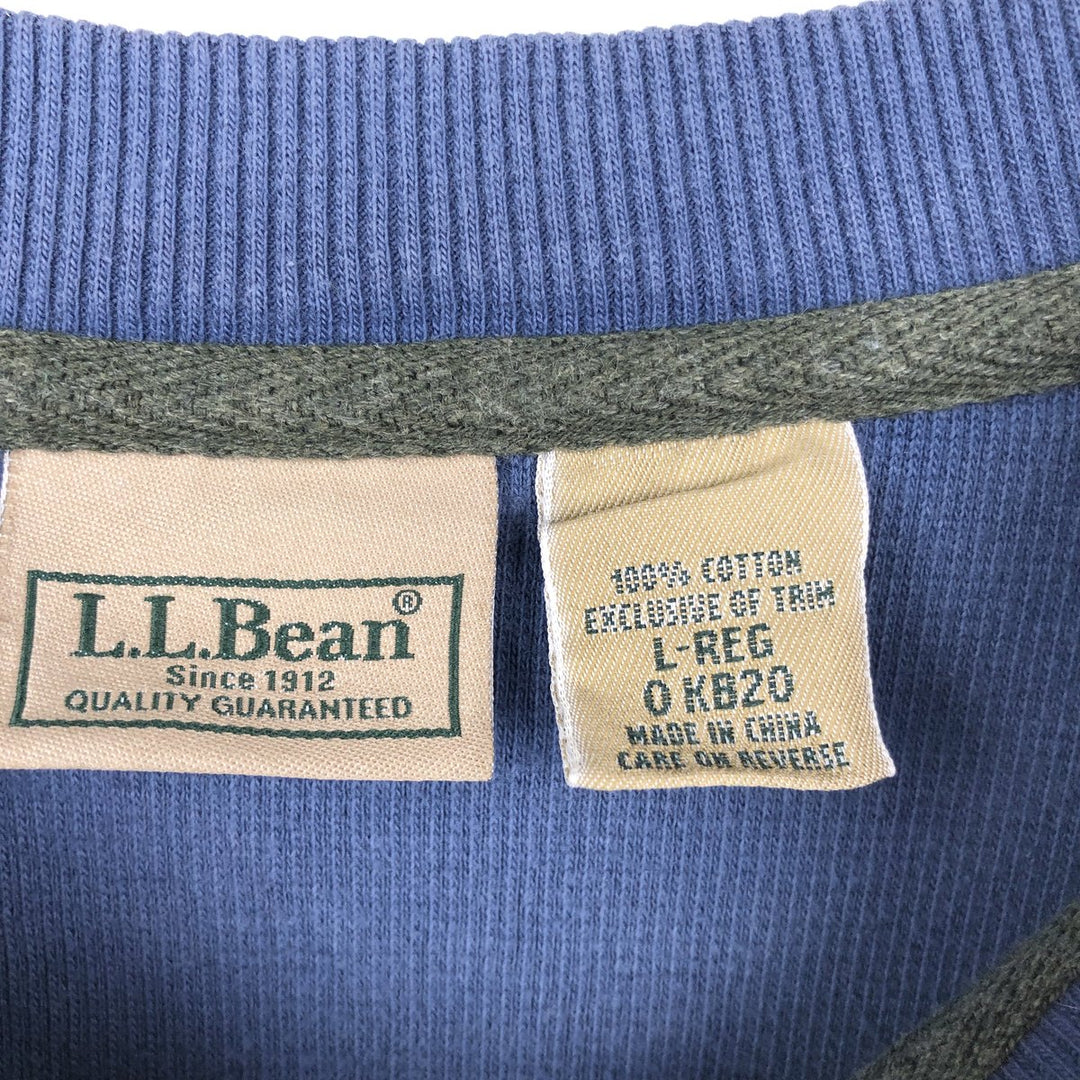 90'S LLBean Henley Neck Thermal Long-Sleeve T-Shirt, Waffle Knit, Men's Size L (Equivalent), Vintage cotton blue type Vintage Second Hand