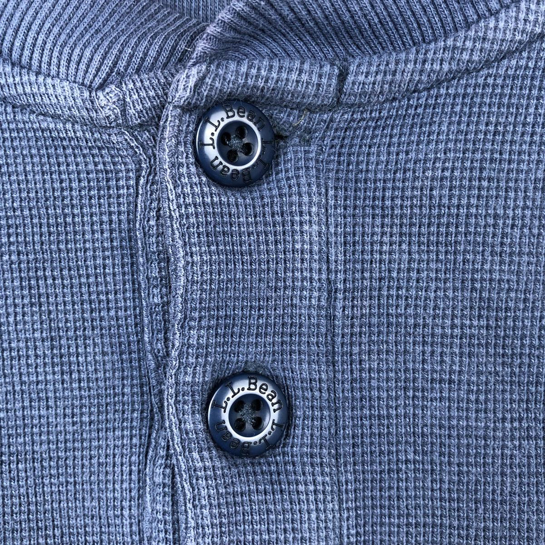 90'S LLBean Henley Neck Thermal Long-Sleeve T-Shirt, Waffle Knit, Men's Size L (Equivalent), Vintage cotton blue type Vintage Second Hand