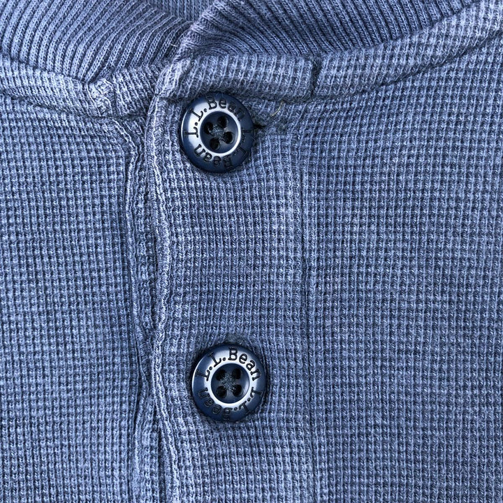 90'S LLBean Henley Neck Thermal Long-Sleeve T-Shirt, Waffle Knit, Men's Size L (Equivalent), Vintage cotton blue type Vintage Second Hand