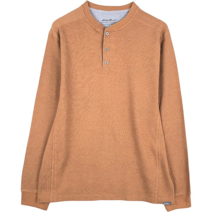 Eddie Bauer Men's Waffle Thermal Henley T-Shirt, Size XL cotton brown type Vintage Second Hand