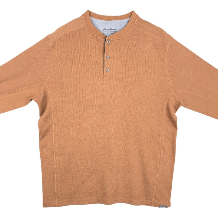 Eddie Bauer Men's Waffle Thermal Henley T-Shirt, Size XL cotton brown type Vintage Second Hand