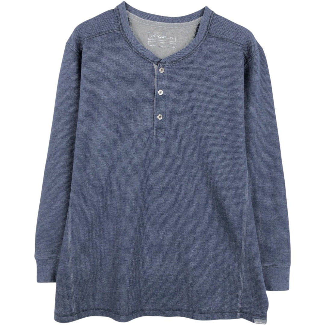 Eddie Bauer Men's Waffle Thermal Henley T-Shirt, Size XL cotton navy blue type Vintage Second Hand