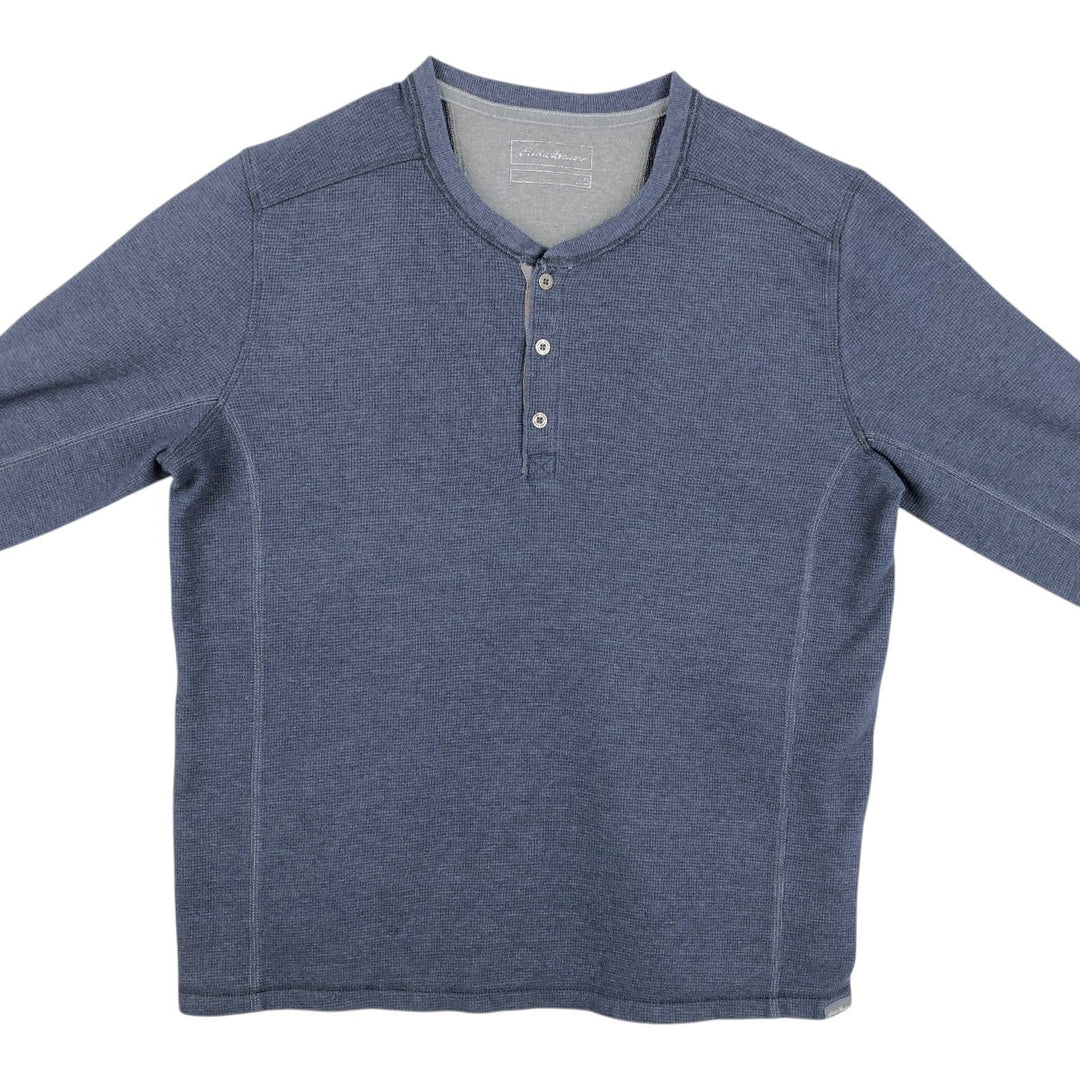 Eddie Bauer Men's Waffle Thermal Henley T-Shirt, Size XL cotton navy blue type Vintage Second Hand
