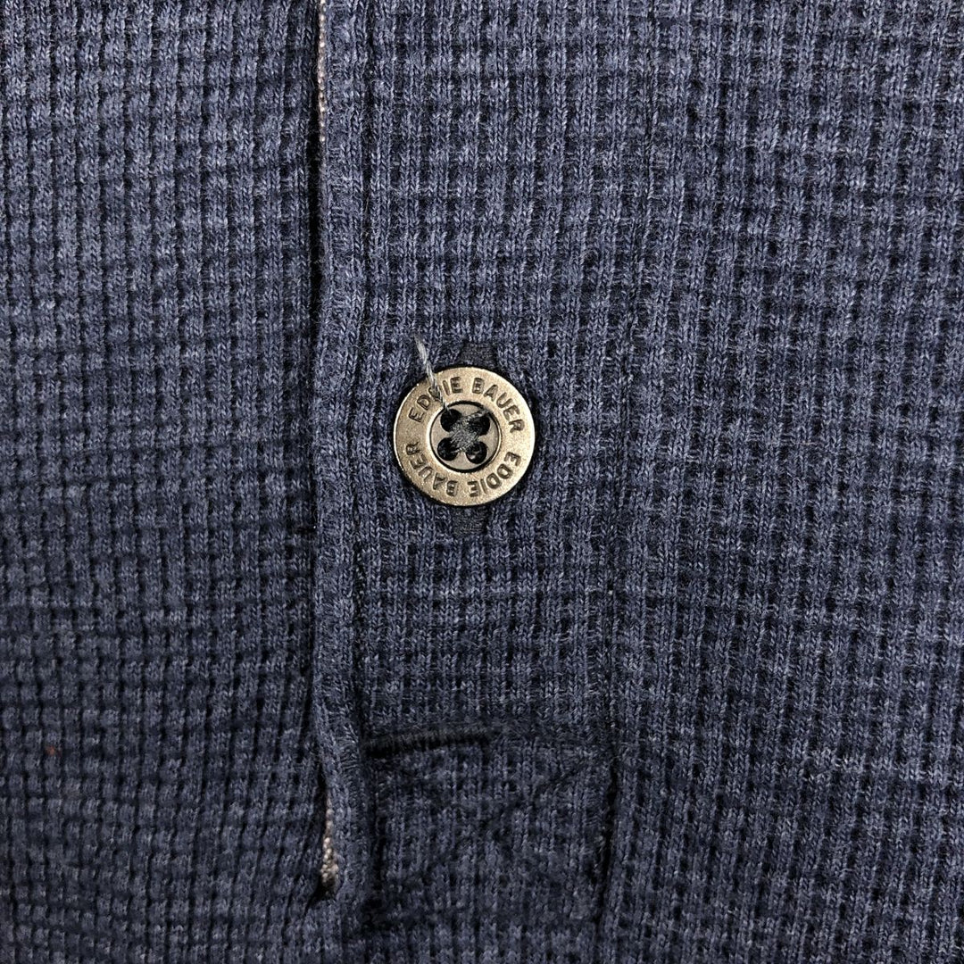 Eddie Bauer Men's Waffle Thermal Henley T-Shirt, Size XL cotton navy blue type Vintage Second Hand