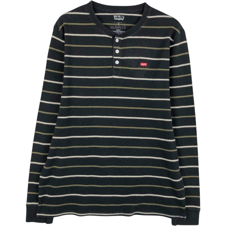 Levi's Border Pattern Henley Neck Thermal Long-Sleeve T-Shirt (Waffle Knit) - Men's XL equivalent cotton black type Vintage Second Hand