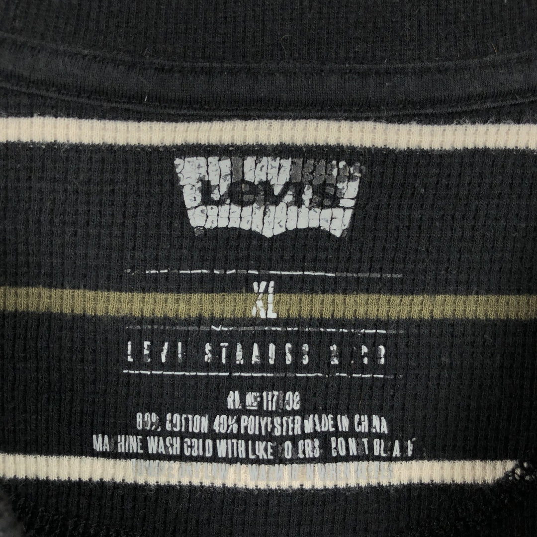 Levi's Border Pattern Henley Neck Thermal Long-Sleeve T-Shirt (Waffle Knit) - Men's XL equivalent cotton black type Vintage Second Hand