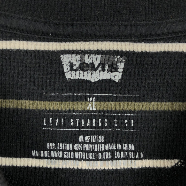 Levi's Border Pattern Henley Neck Thermal Long-Sleeve T-Shirt (Waffle Knit) - Men's XL equivalent cotton black type Vintage Second Hand