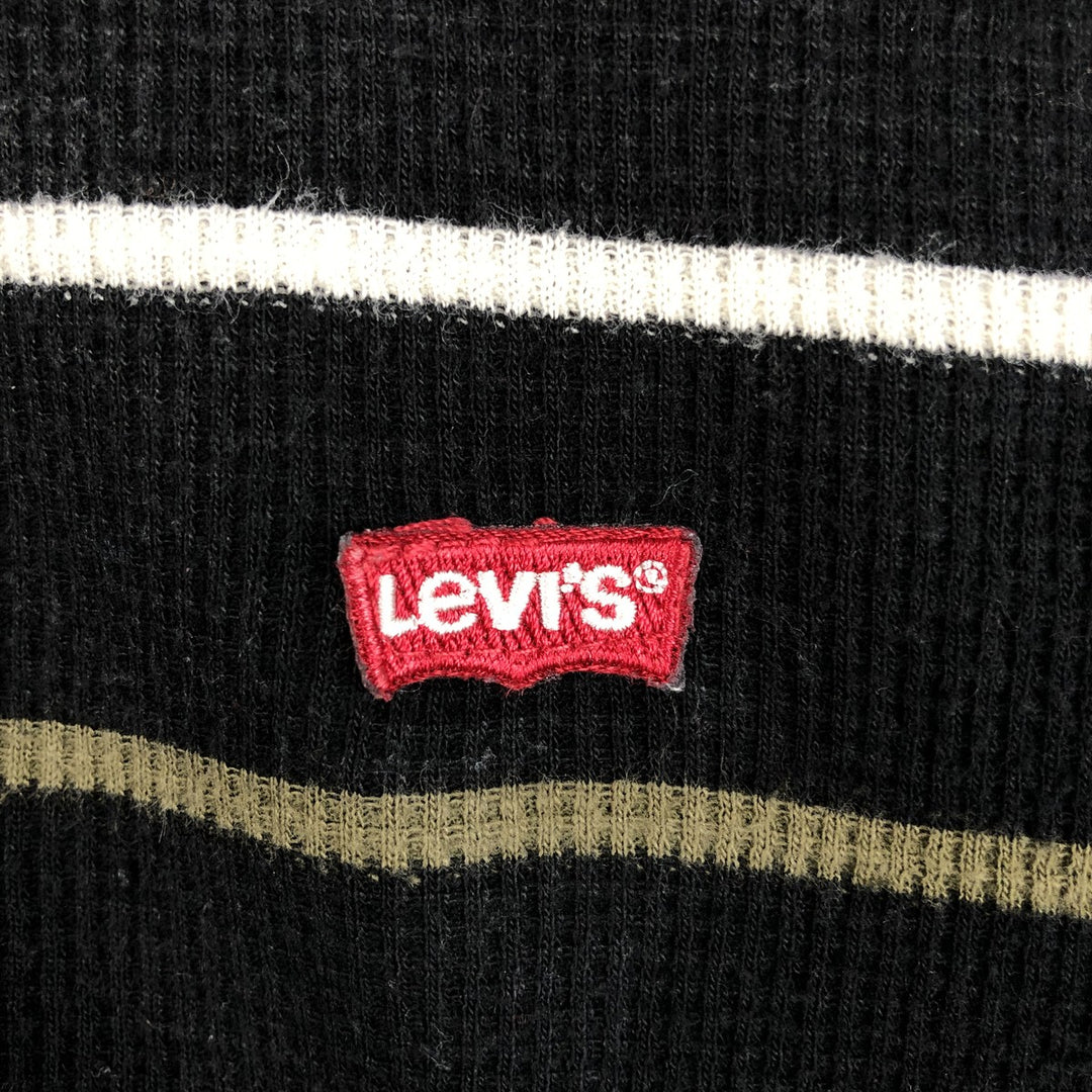Levi's Border Pattern Henley Neck Thermal Long-Sleeve T-Shirt (Waffle Knit) - Men's XL equivalent cotton black type Vintage Second Hand