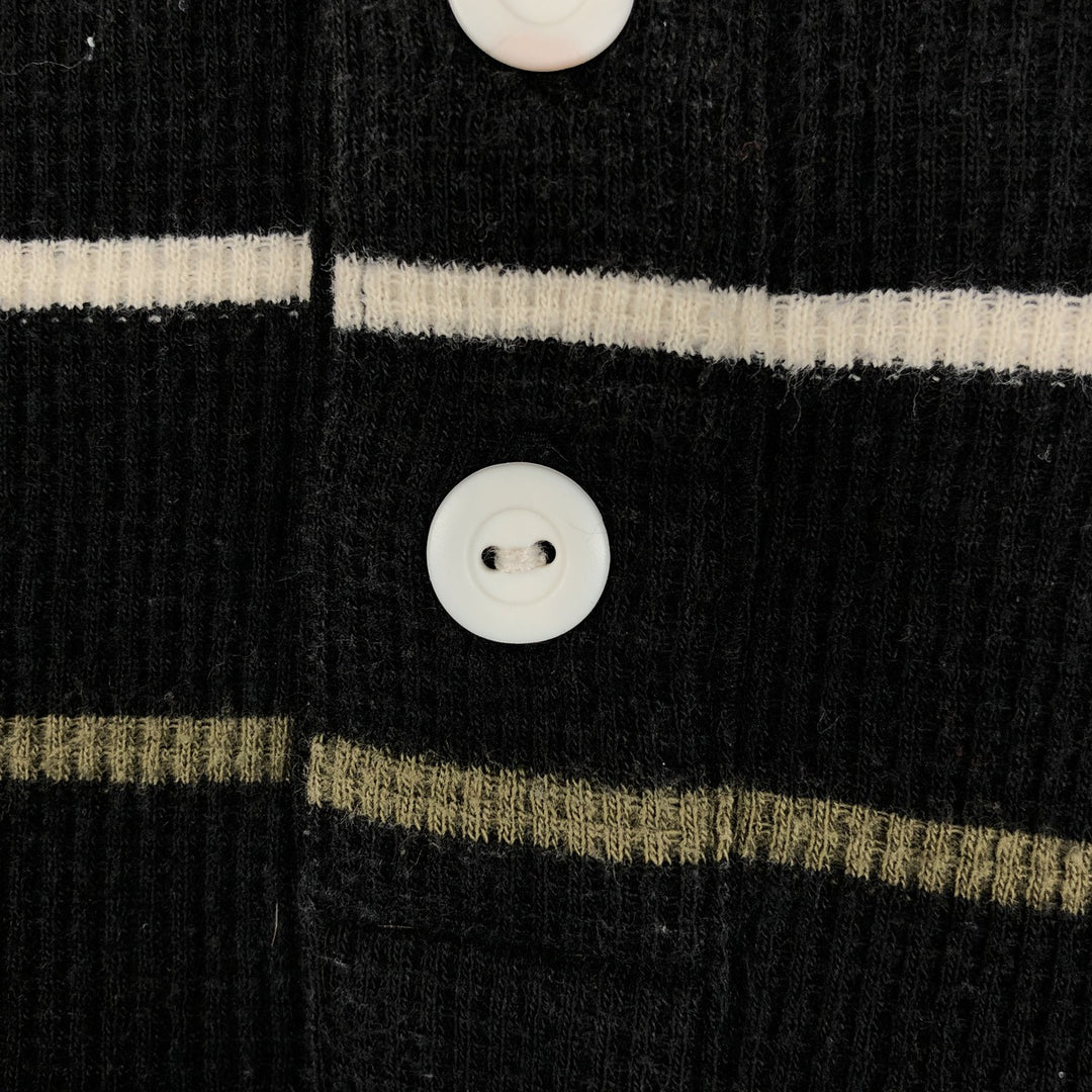 Levi's Border Pattern Henley Neck Thermal Long-Sleeve T-Shirt (Waffle Knit) - Men's XL equivalent cotton black type Vintage Second Hand