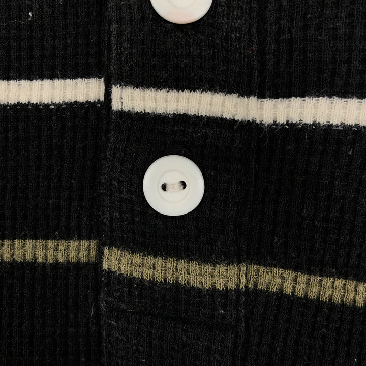 Levi's Border Pattern Henley Neck Thermal Long-Sleeve T-Shirt (Waffle Knit) - Men's XL equivalent cotton black type Vintage Second Hand