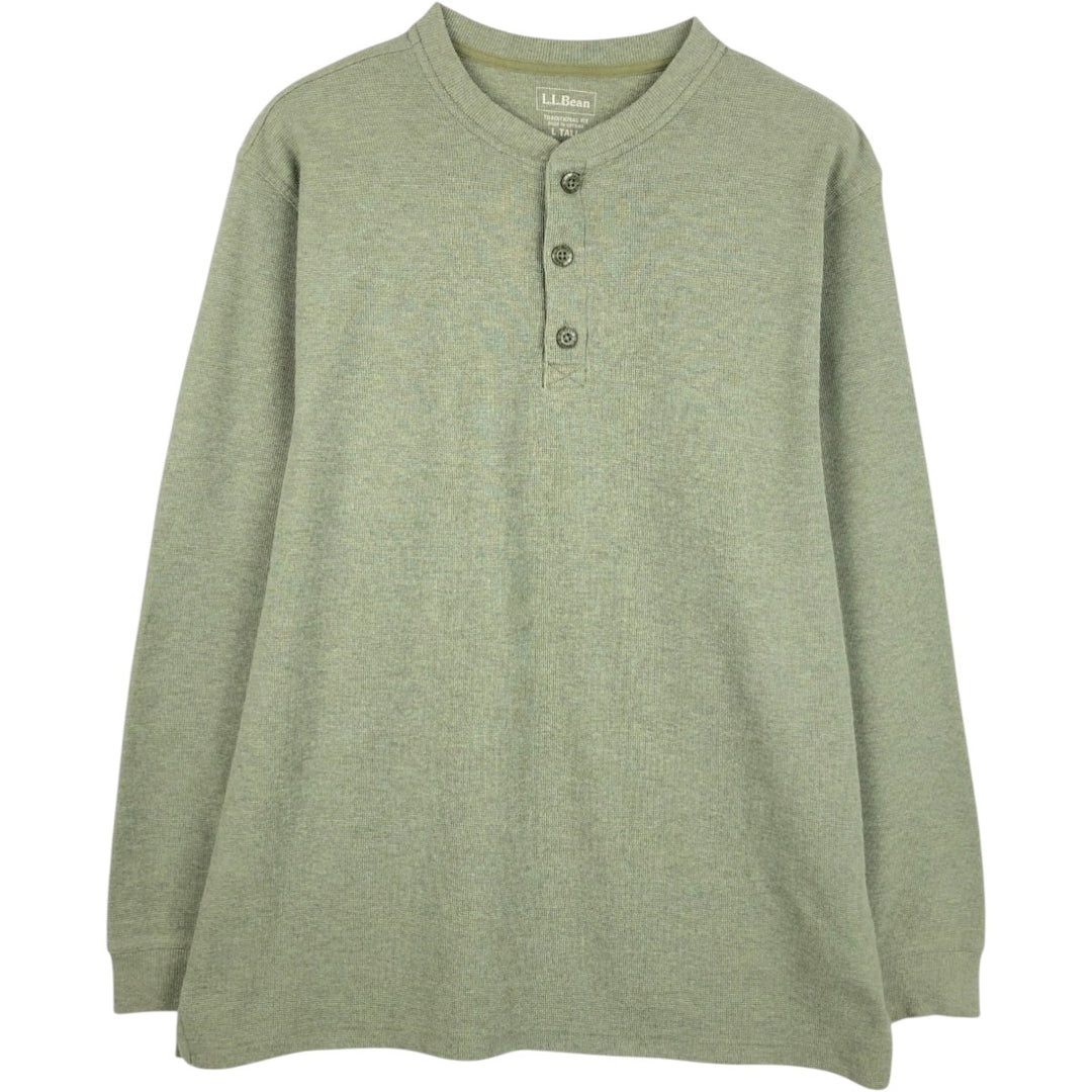 LLBean Men's Thermal Long Sleeve T-Shirt, Waffle, Size L cotton Khaki type sage green Vintage Second Hand