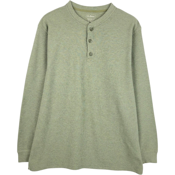LLBean Men's Thermal Long Sleeve T-Shirt, Waffle, Size L cotton Khaki type sage green Vintage Second Hand