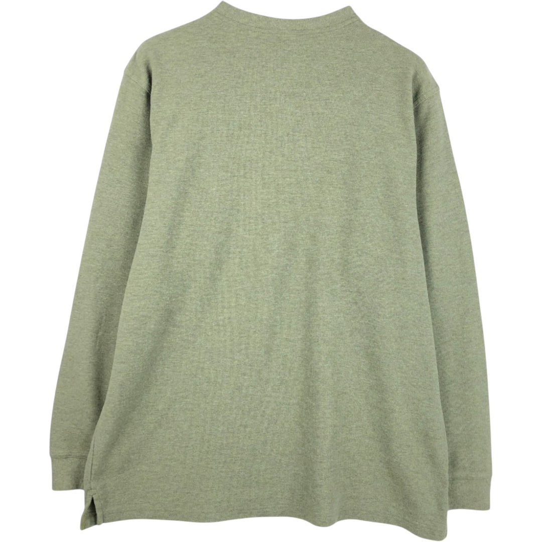 LLBean Men's Thermal Long Sleeve T-Shirt, Waffle, Size L cotton Khaki type sage green Vintage Second Hand