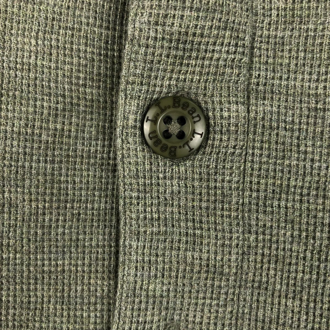 LLBean Men's Thermal Long Sleeve T-Shirt, Waffle, Size L cotton Khaki type sage green Vintage Second Hand