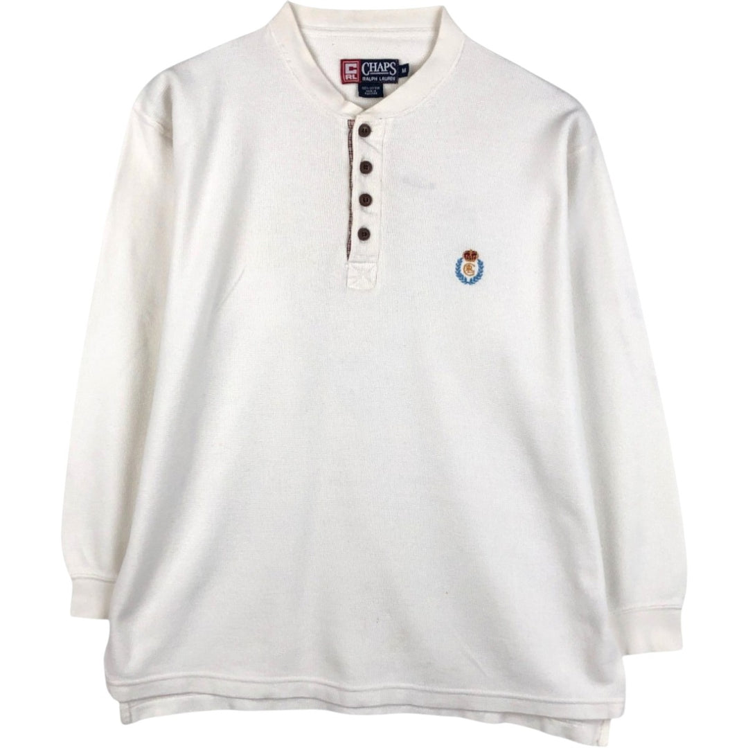 Ralph Lauren CHAPS Henley Neck Thermal Long-Sleeve T-Shirt (Waffle Knit) - Men's Size M (approx.) cotton white type Vintage Second Hand