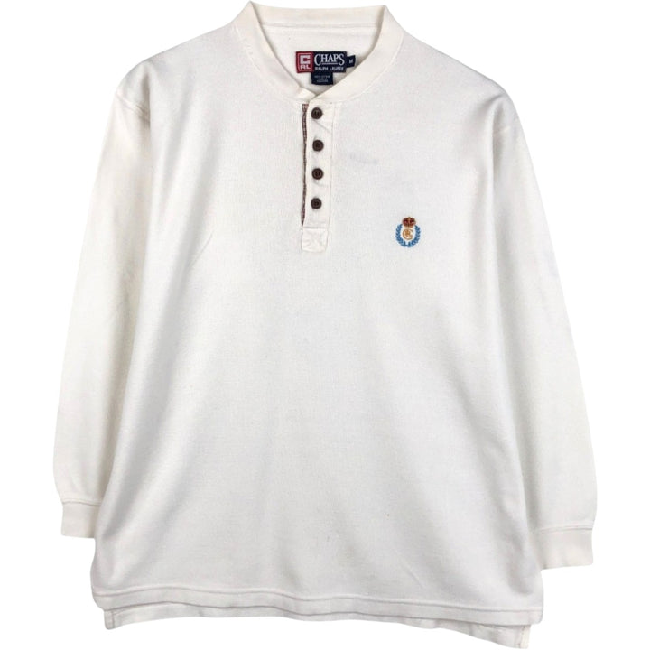Ralph Lauren CHAPS Henley Neck Thermal Long-Sleeve T-Shirt (Waffle Knit) - Men's Size M (approx.) cotton white type Vintage Second Hand