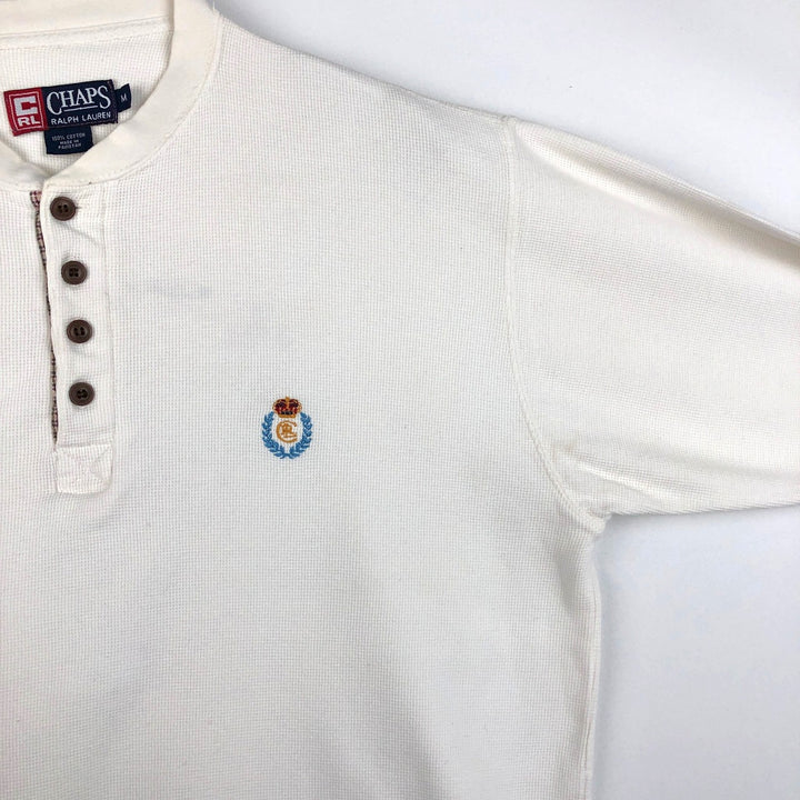 Ralph Lauren CHAPS Henley Neck Thermal Long-Sleeve T-Shirt (Waffle Knit) - Men's Size M (approx.) cotton white type Vintage Second Hand