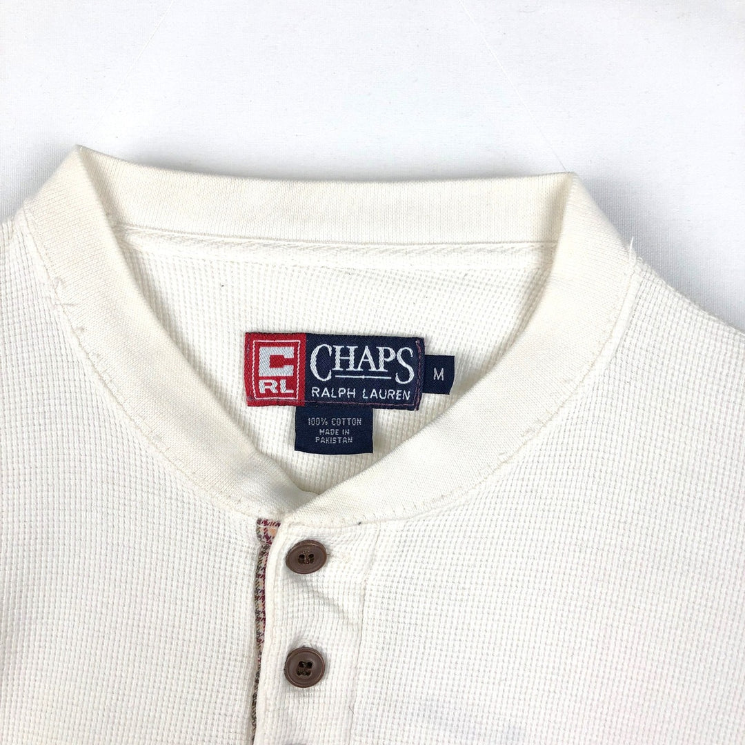 Ralph Lauren CHAPS Henley Neck Thermal Long-Sleeve T-Shirt (Waffle Knit) - Men's Size M (approx.) cotton white type Vintage Second Hand