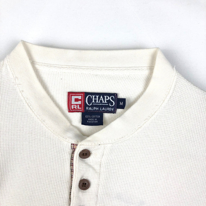 Ralph Lauren CHAPS Henley Neck Thermal Long-Sleeve T-Shirt (Waffle Knit) - Men's Size M (approx.) cotton white type Vintage Second Hand