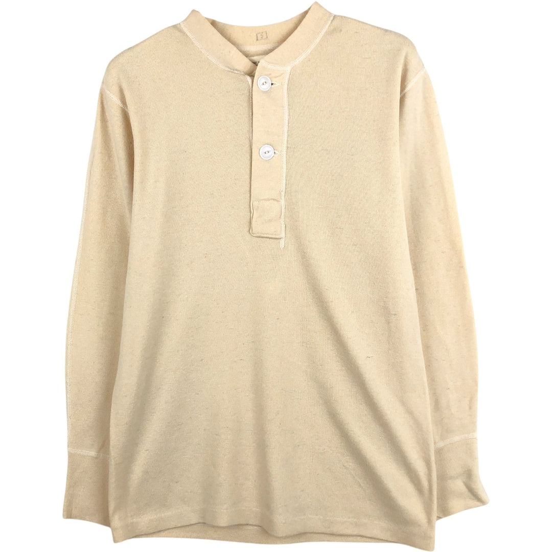1960'S US Military Issue Henley Neck Military Thermal Long-Sleeve T-Shirt, Made in USA, Men's Size M (Equivalent), Vintage wool Beige type Vintage Second Hand