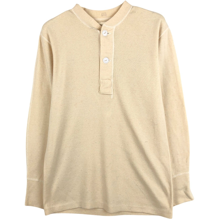 1960'S US Military Issue Henley Neck Military Thermal Long-Sleeve T-Shirt, Made in USA, Men's Size M (Equivalent), Vintage wool Beige type Vintage Second Hand