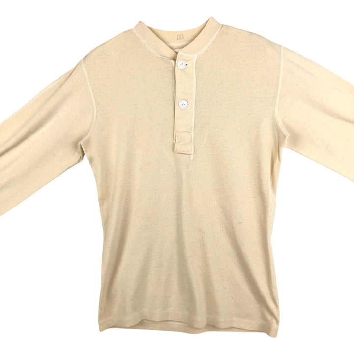 1960'S US Military Issue Henley Neck Military Thermal Long-Sleeve T-Shirt, Made in USA, Men's Size M (Equivalent), Vintage wool Beige type Vintage Second Hand