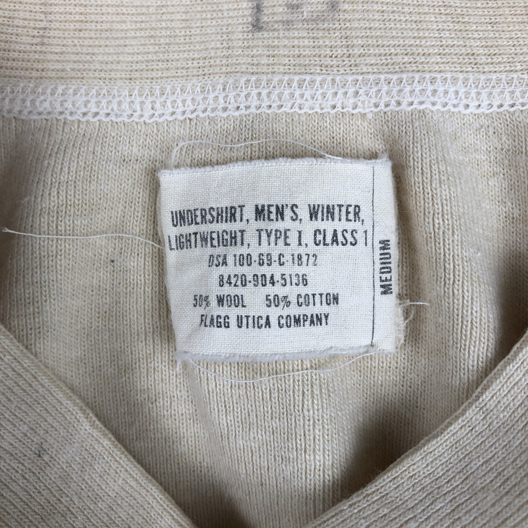 1960'S US Military Issue Henley Neck Military Thermal Long-Sleeve T-Shirt, Made in USA, Men's Size M (Equivalent), Vintage wool Beige type Vintage Second Hand