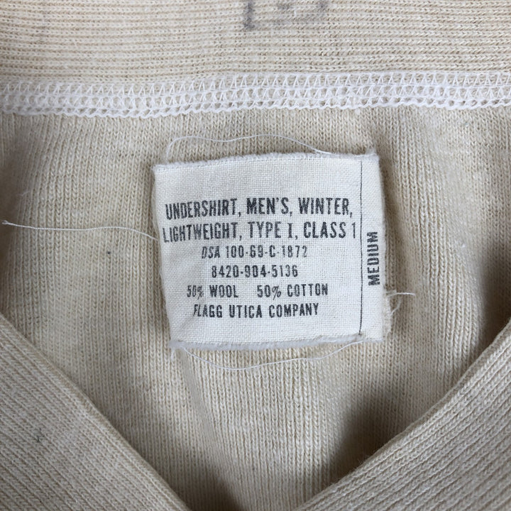 1960'S US Military Issue Henley Neck Military Thermal Long-Sleeve T-Shirt, Made in USA, Men's Size M (Equivalent), Vintage wool Beige type Vintage Second Hand
