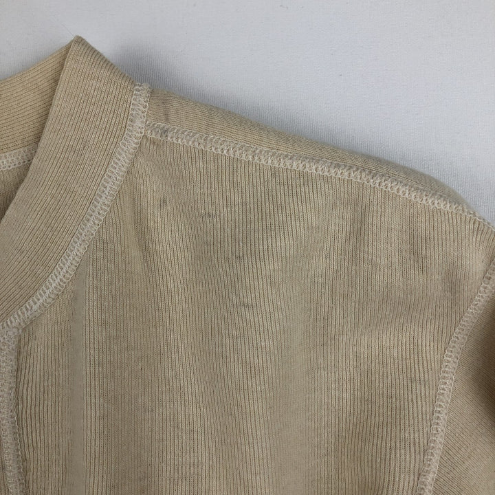 1960'S US Military Issue Henley Neck Military Thermal Long-Sleeve T-Shirt, Made in USA, Men's Size M (Equivalent), Vintage wool Beige type Vintage Second Hand