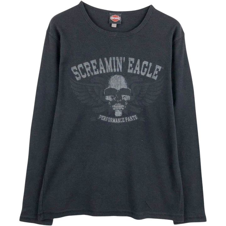 Harley-Davidson Skull Pattern Motorcycle Thermal Long-Sleeve T-Shirt (Waffle) - Men's XL equivalent. cotton black type Vintage Second Hand