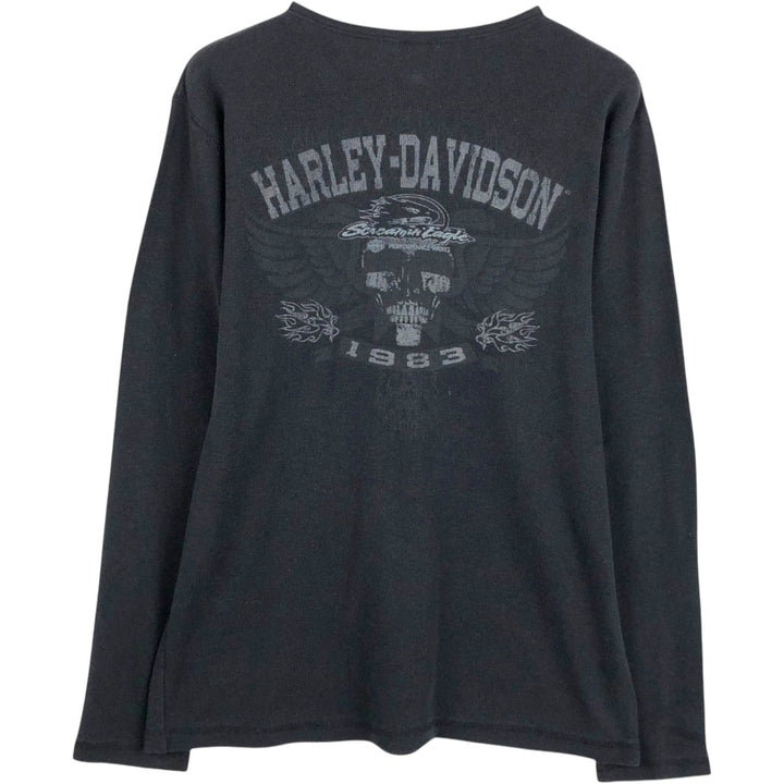 Harley-Davidson Skull Pattern Motorcycle Thermal Long-Sleeve T-Shirt (Waffle) - Men's XL equivalent. cotton black type Vintage Second Hand