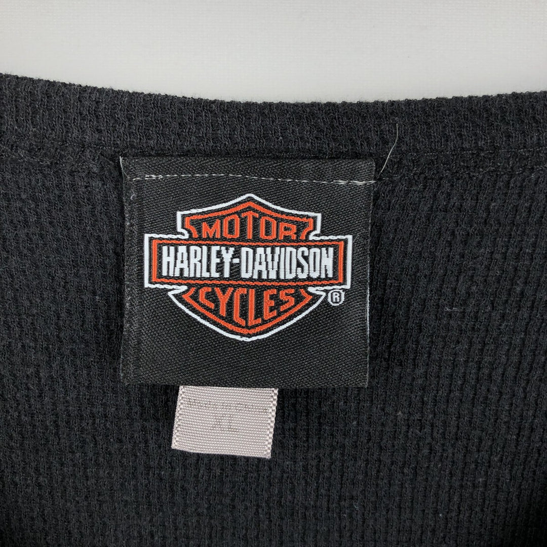 Harley-Davidson Skull Pattern Motorcycle Thermal Long-Sleeve T-Shirt (Waffle) - Men's XL equivalent. cotton black type Vintage Second Hand