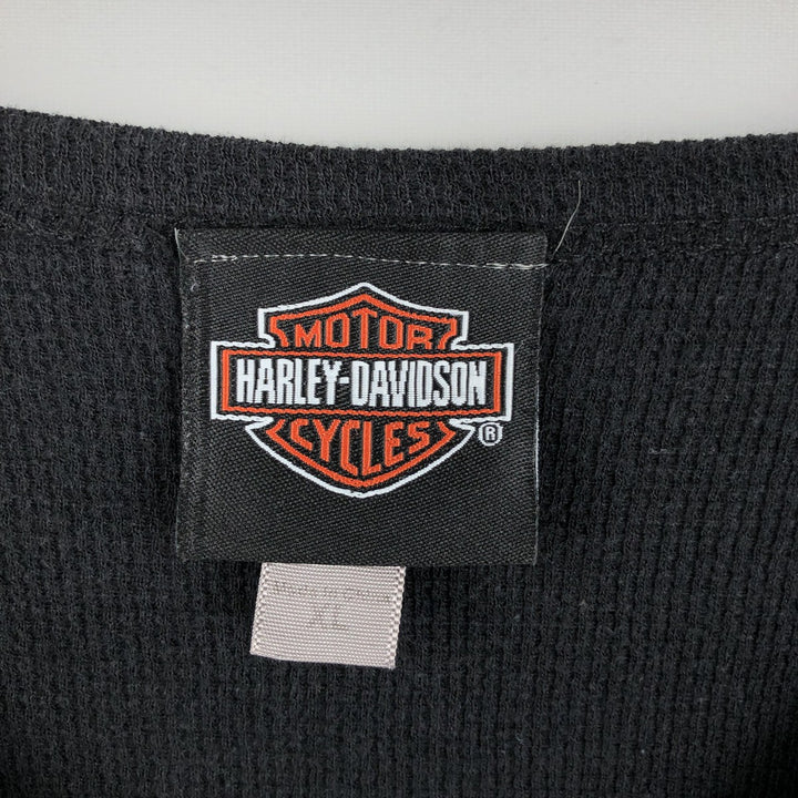 Harley-Davidson Skull Pattern Motorcycle Thermal Long-Sleeve T-Shirt (Waffle) - Men's XL equivalent. cotton black type Vintage Second Hand