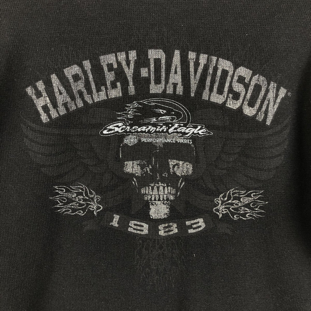 Harley-Davidson Skull Pattern Motorcycle Thermal Long-Sleeve T-Shirt (Waffle) - Men's XL equivalent. cotton black type Vintage Second Hand