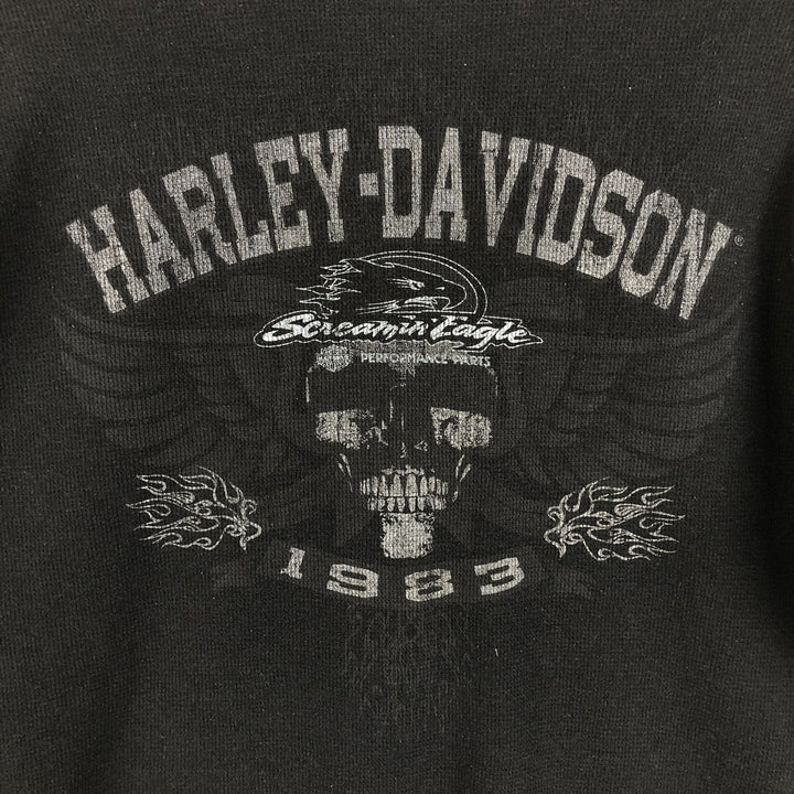 Harley-Davidson Skull Pattern Motorcycle Thermal Long-Sleeve T-Shirt (Waffle) - Men's XL equivalent. cotton black type Vintage Second Hand