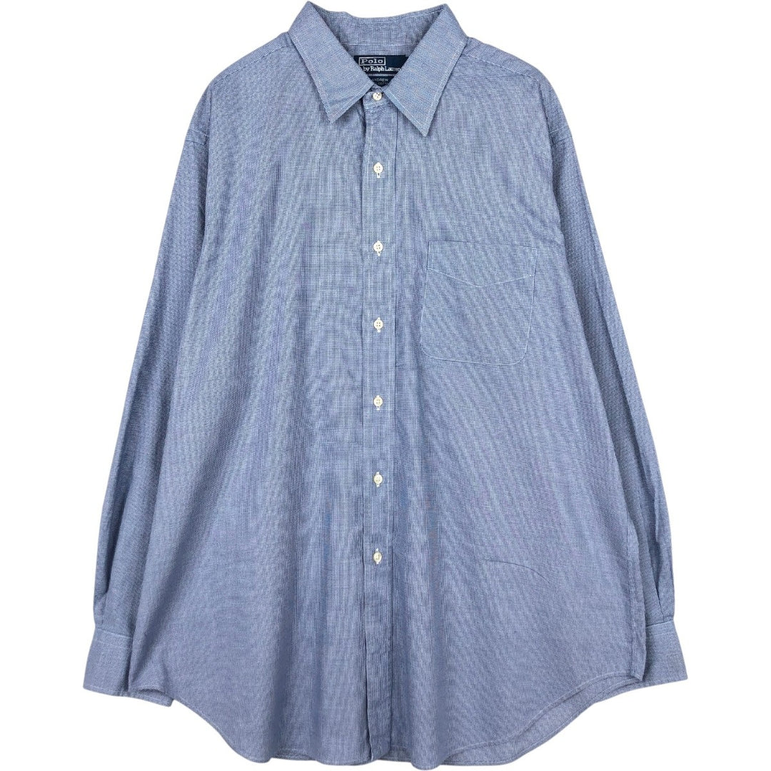 Ralph Lauren POLO by Ralph Lauren ANDREW Houndstooth Pattern Long-Sleeve Cotton Check Shirt, Men's Size XL (approx.) cotton blue type Vintage Second Hand