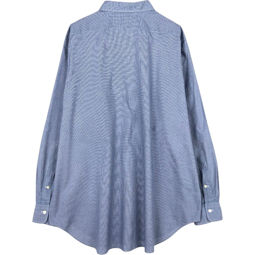 Ralph Lauren POLO by Ralph Lauren ANDREW Houndstooth Pattern Long-Sleeve Cotton Check Shirt, Men's Size XL (approx.) cotton blue type Vintage Second Hand
