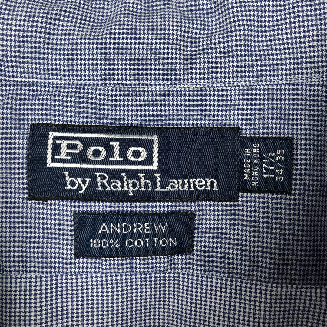 Ralph Lauren POLO by Ralph Lauren ANDREW Houndstooth Pattern Long-Sleeve Cotton Check Shirt, Men's Size XL (approx.) cotton blue type Vintage Second Hand