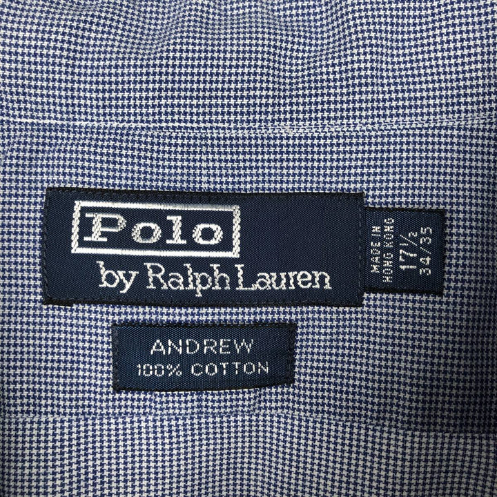 Ralph Lauren POLO by Ralph Lauren ANDREW Houndstooth Pattern Long-Sleeve Cotton Check Shirt, Men's Size XL (approx.) cotton blue type Vintage Second Hand