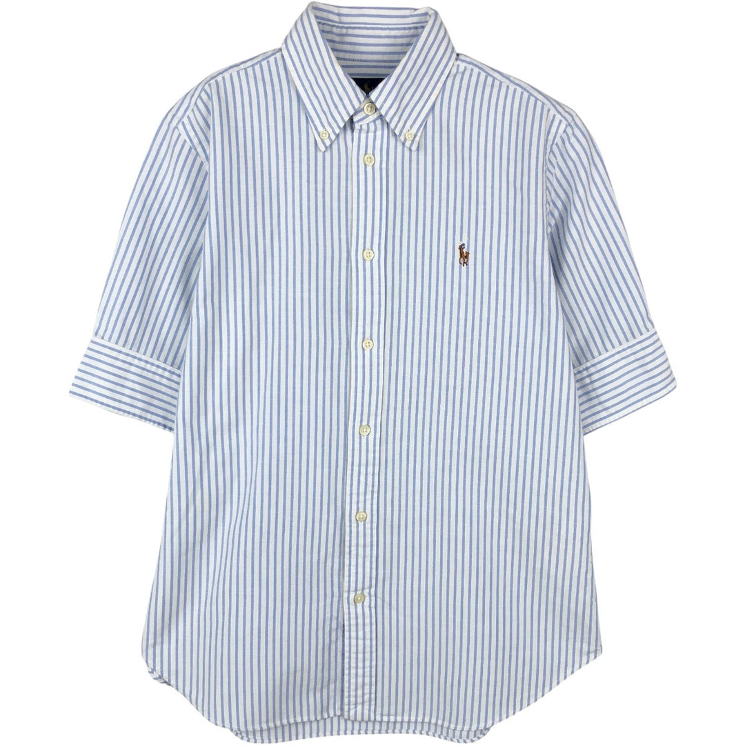 Ralph Lauren SLIM FIT Stripe Pattern Short-Sleeve Button-Down Shirt, Women's Size M (approx.) cotton Blue type light blue Vintage Second Hand